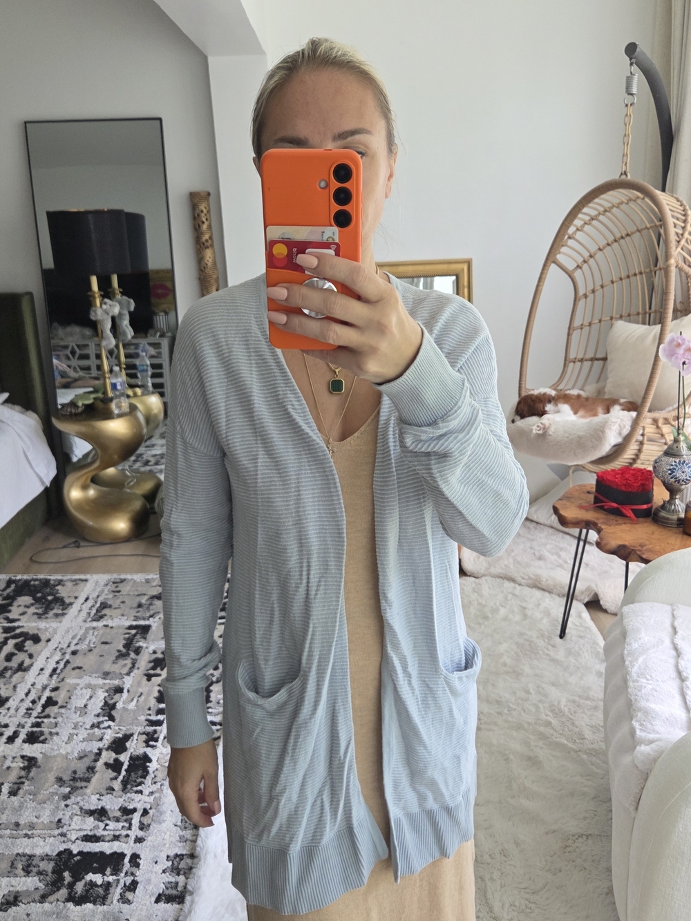 Light Blue Women's Long Open Cardigan Sweater